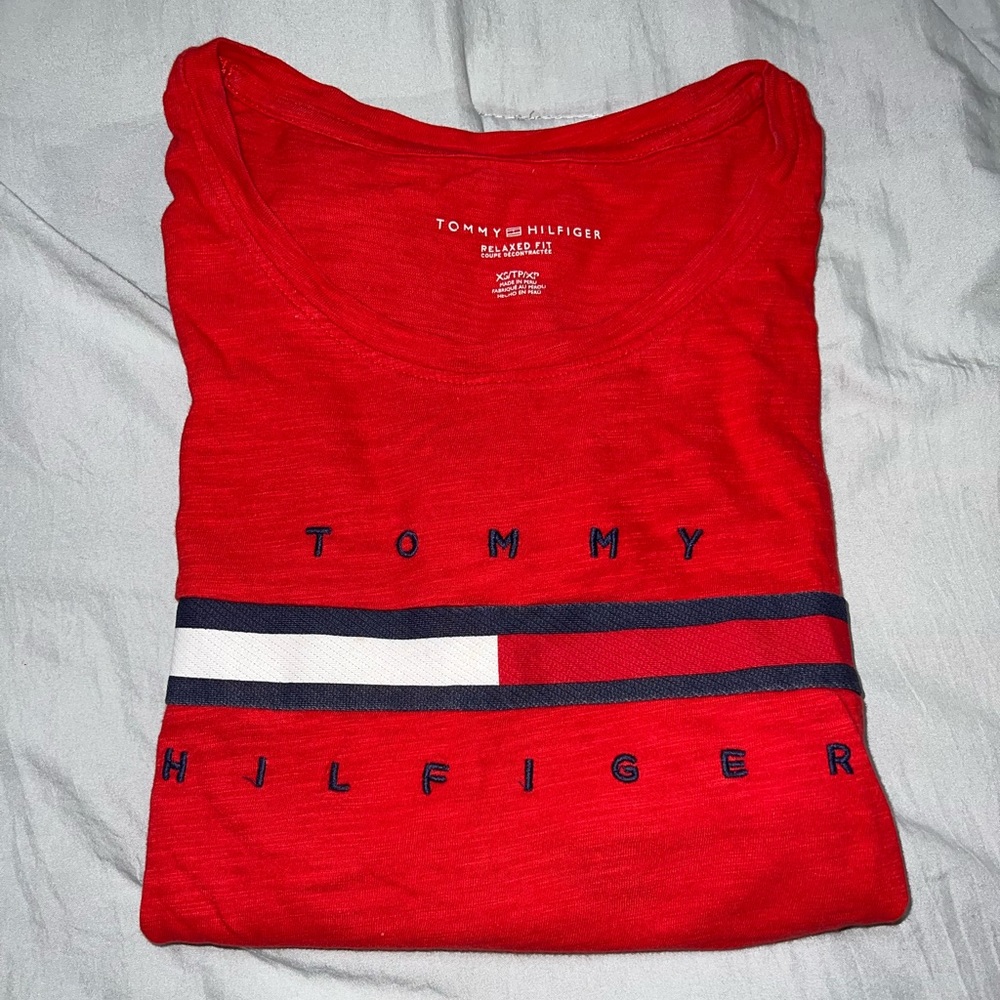 Tommy Hilfiger, red shirt, simple, XS women